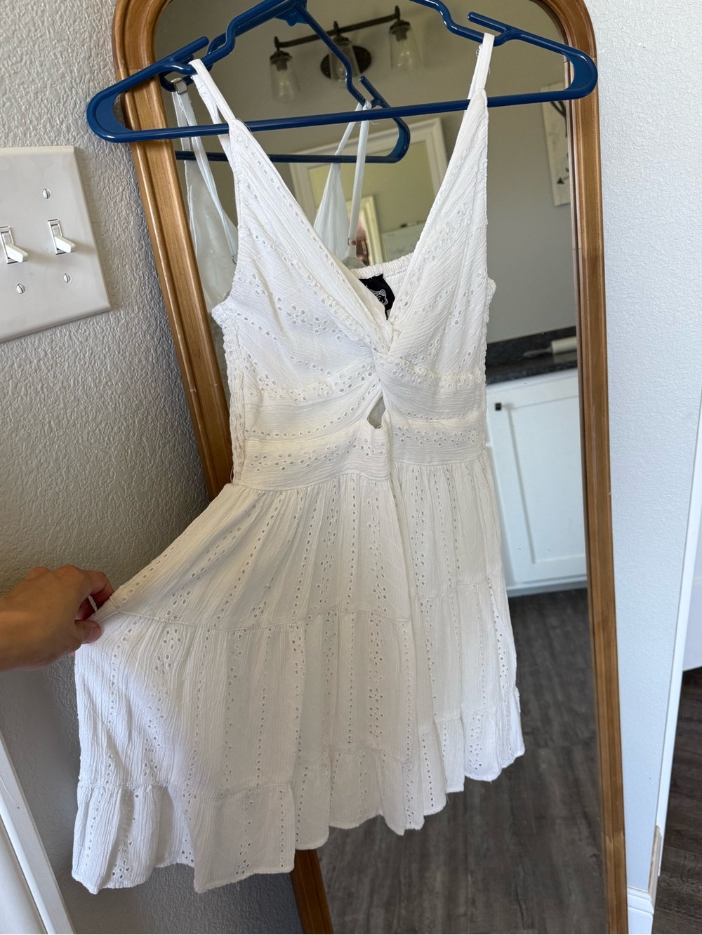 Angie White Eyelet V-Neck Mini Dress